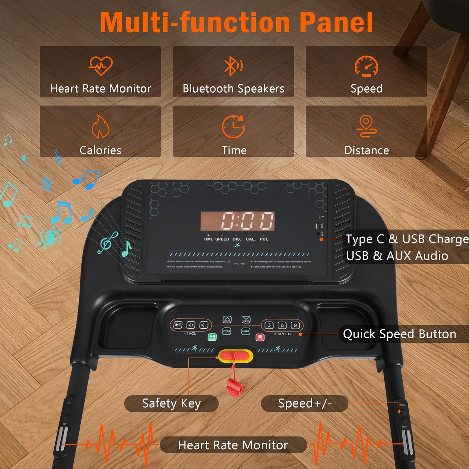 Incline Treadmill with 3.0 HP Motor 350 lb Capacity Auto-Folding Hydraulic System Black