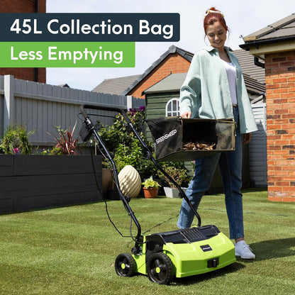 RGS Living GreenSweep V2 Artificial Grass Electric Sweeper Rake Vacuum 45L Collection Bag 5 Adjustable Heights Foldable Handle Extra Brush