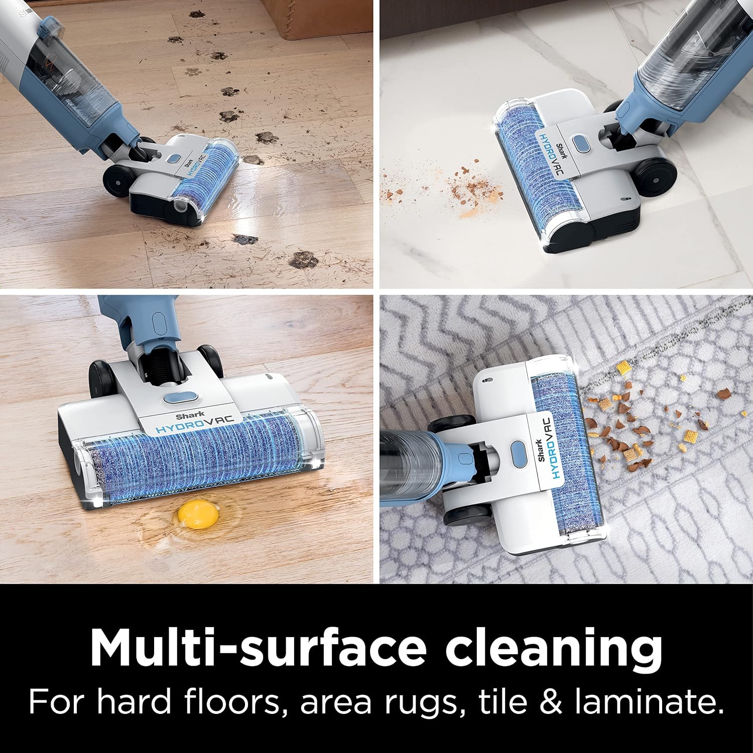 Shark HydroVac Cordless Pro XL 3-in-1 Vacuum Mop Self-Cleaning System Antimicrobial Brushroll Multi-Surface Hardwood Tile Area Rugs Blue WD201
