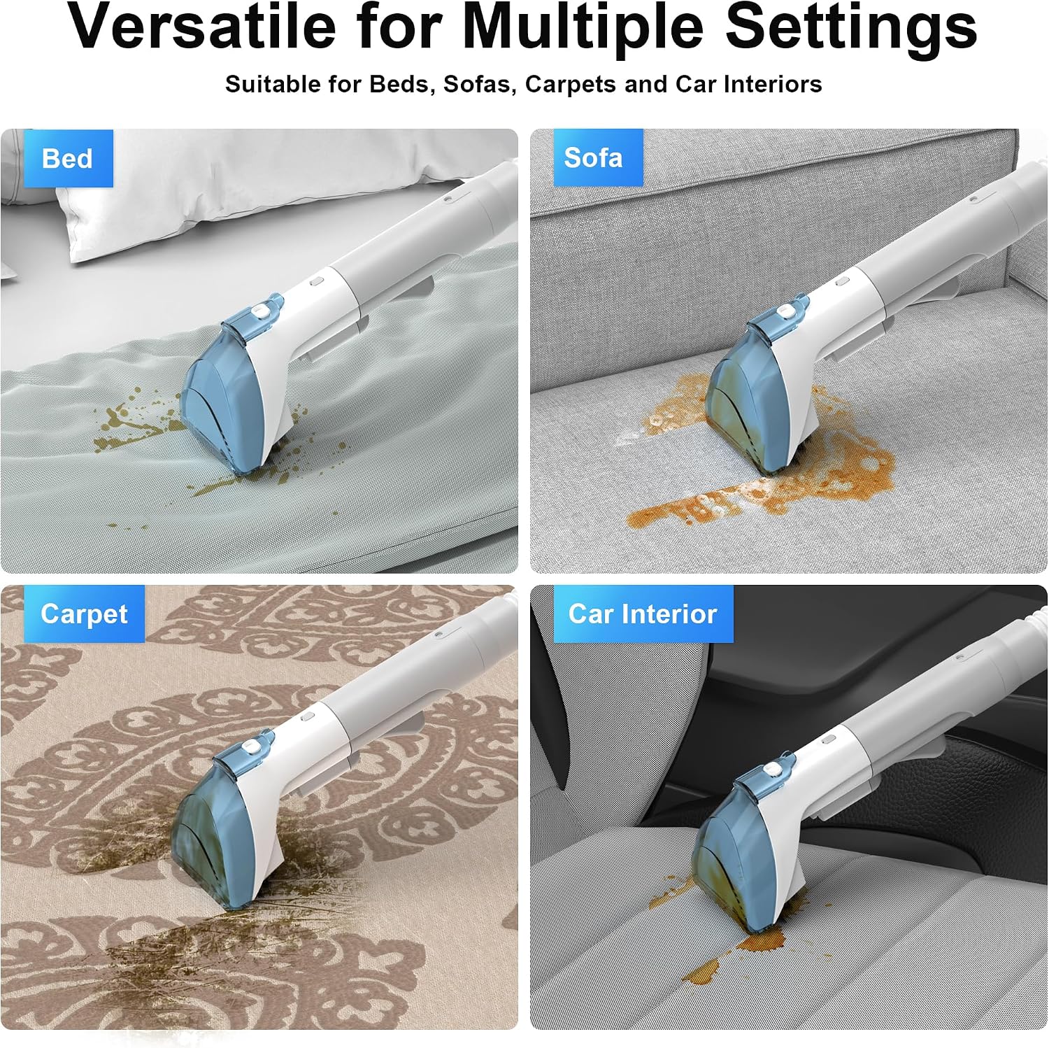 Carpet Spot & Upholstery Cleaner Handheld Stain Striker 450W Wet Washer Vacuum Portable Compact 1.8 L 8.5 lb White K15AC