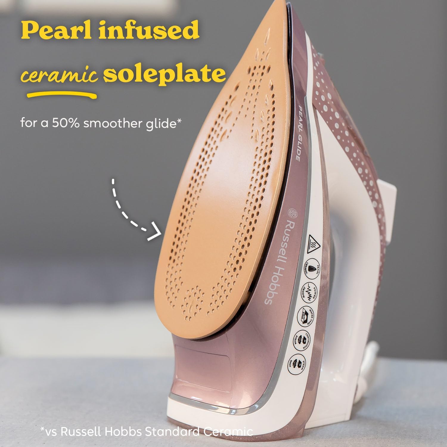 Pearl Glide Steam Iron Pearl Infused Ceramic Soleplate 315ml Water Tank 150g Steam Shot 40g Continuous Steam Anti-Drip Anti-Calc 6.6 ft Cord 2600W 23972