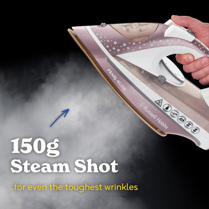Pearl Glide Steam Iron Pearl Infused Ceramic Soleplate 315ml Water Tank 150g Steam Shot 40g Continuous Steam Anti-Drip Anti-Calc 6.6 ft Cord 2600W 23972