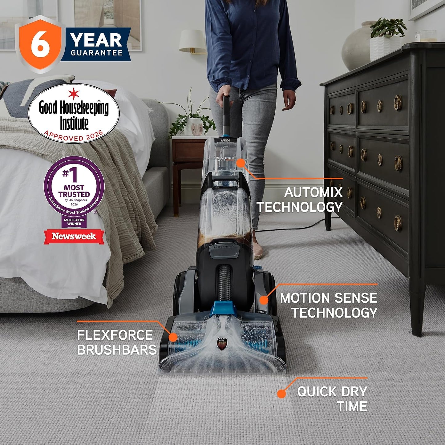 Platinum SmartWash Upright Carpet & Upholstery Cleaner CDCW-SWXS Stain & Odour Removal 3.5 L 16.3 lb Charcoal/Blue