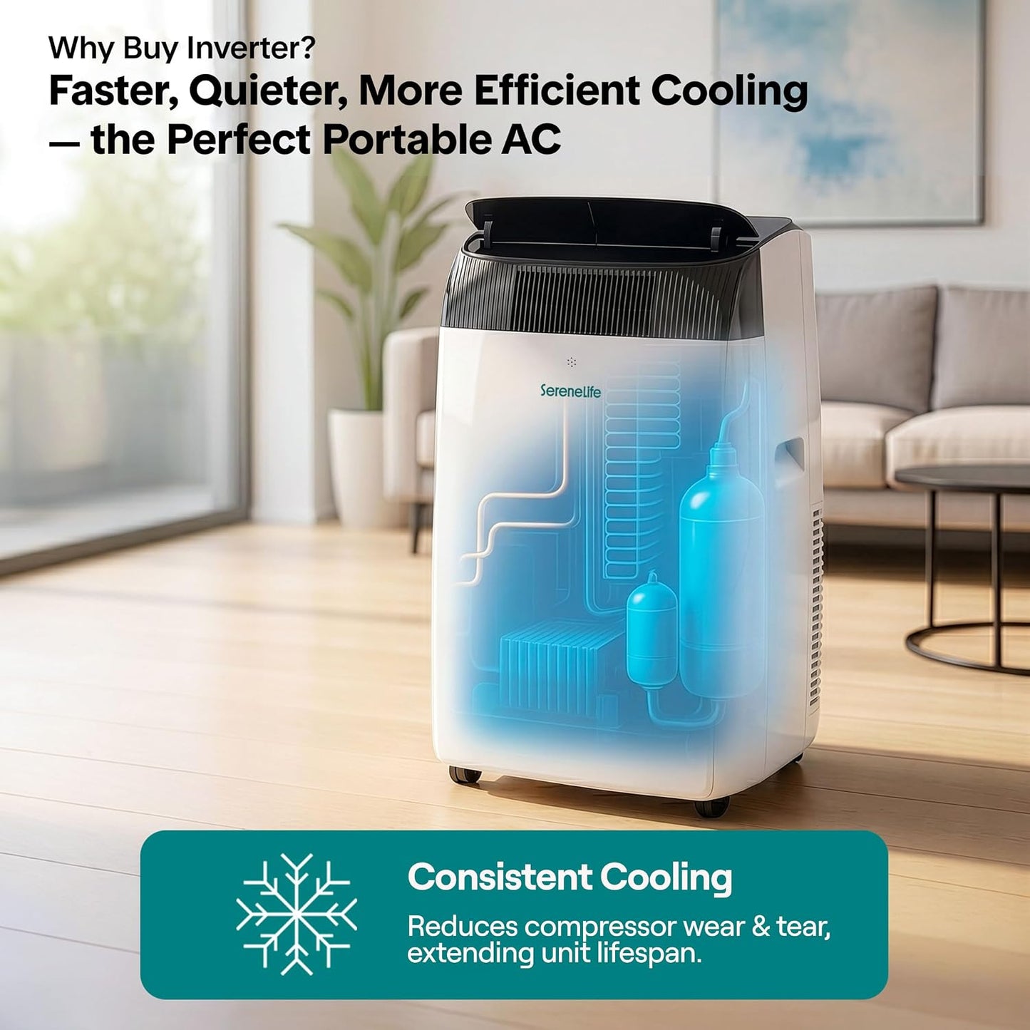 Portable Air Conditioner 16000 BTU 3-in-1 Cooling Fan Dehumidifier Smart Turbo Mode Window Kit 46.9 lb Grey