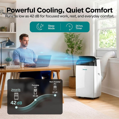 Portable Air Conditioner 16000 BTU 3-in-1 Cooling Fan Dehumidifier Smart Turbo Mode Window Kit 46.9 lb Grey