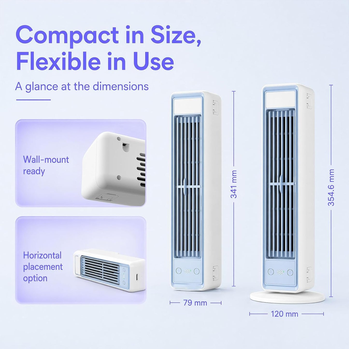 Portable Bladeless Air Cooler Fan 35CM 5 Speeds Quiet Remote Control White