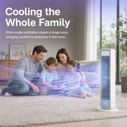 Portable Bladeless Air Cooler Fan 35CM 5 Speeds Quiet Remote Control White