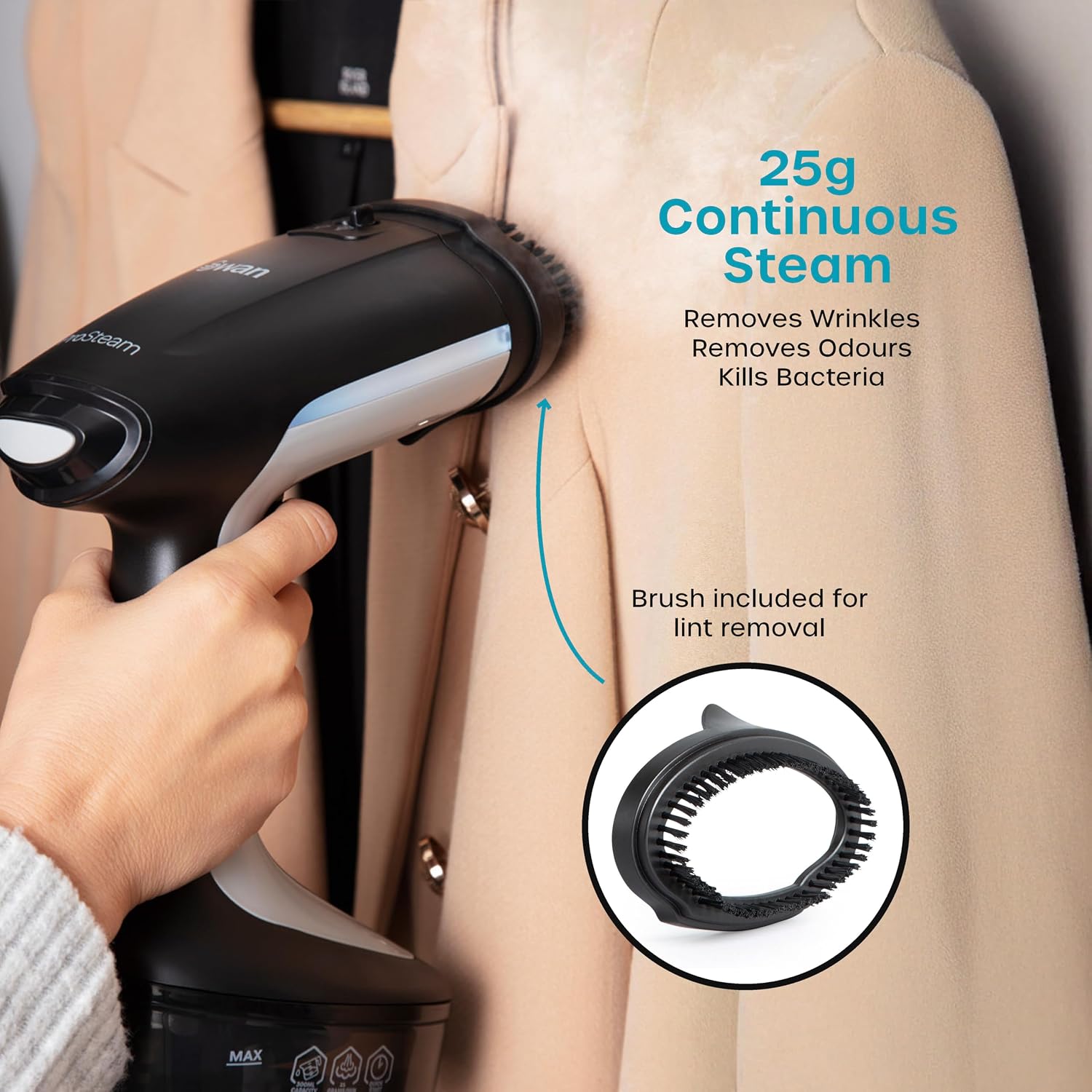 Portable Garment Steamer Lightweight Jet Steam Ceramic Coated Panel 1500W 300ml Tank 25 g Steam Rate 2.4 lb