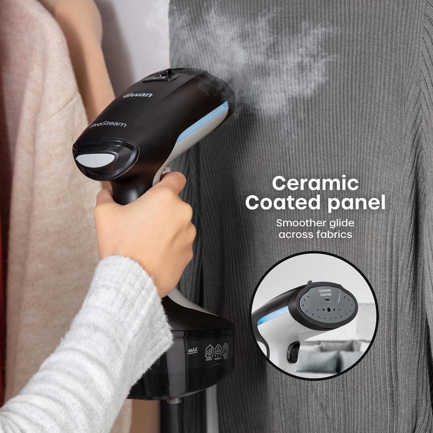 Portable Garment Steamer Lightweight Jet Steam Ceramic Coated Panel 1500W 300ml Tank 25 g Steam Rate 2.4 lb