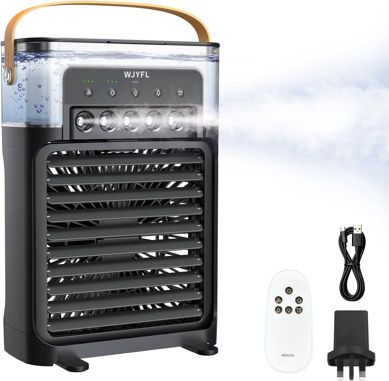 Portable Personal Air Cooler 700ml USB-Powered Mist Fan with Remote 3 Speeds 3 Mist Modes 7-Color Light 1-3H Timer 1.6 lb