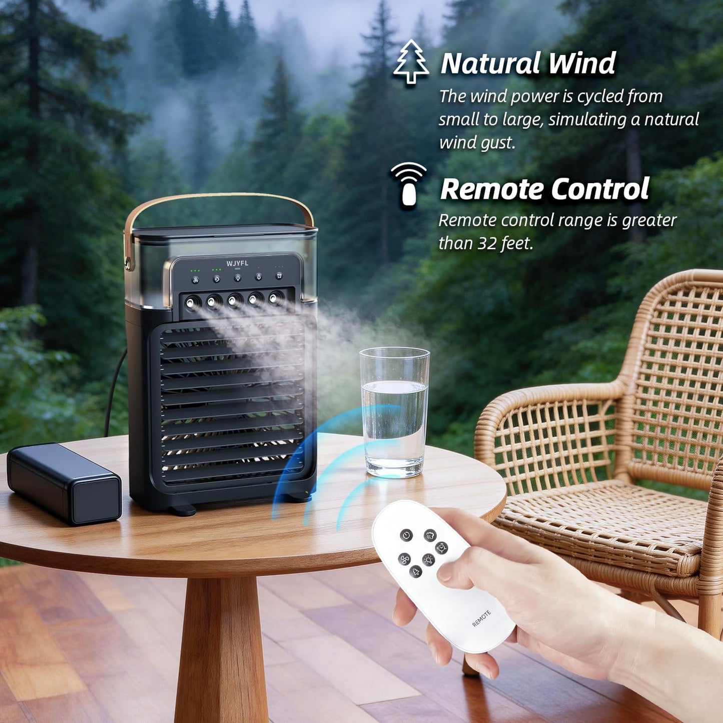 Portable Personal Air Cooler 700ml USB-Powered Mist Fan with Remote 3 Speeds 3 Mist Modes 7-Color Light 1-3H Timer 1.6 lb