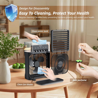 Portable Personal Air Cooler 700ml USB-Powered Mist Fan with Remote 3 Speeds 3 Mist Modes 7-Color Light 1-3H Timer 1.6 lb