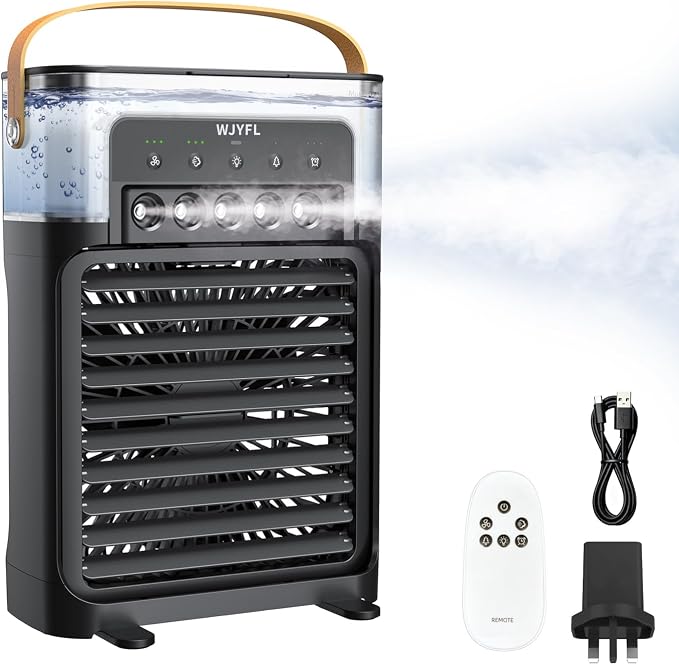 Portable Personal Air Cooler 700ml USB-Powered Mist Fan with Remote 3 Speeds 3 Mist Modes 7-Color Light 1-3H Timer 1.6 lb