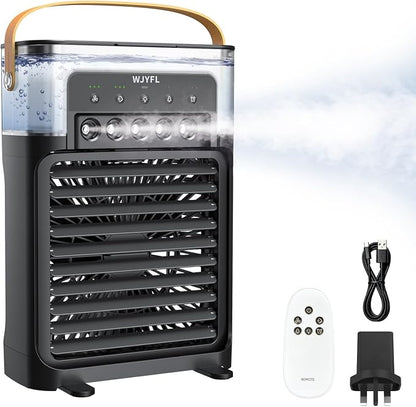 Portable Personal Air Cooler 700ml USB-Powered Mist Fan with Remote 3 Speeds 3 Mist Modes 7-Color Light 1-3H Timer 1.6 lb