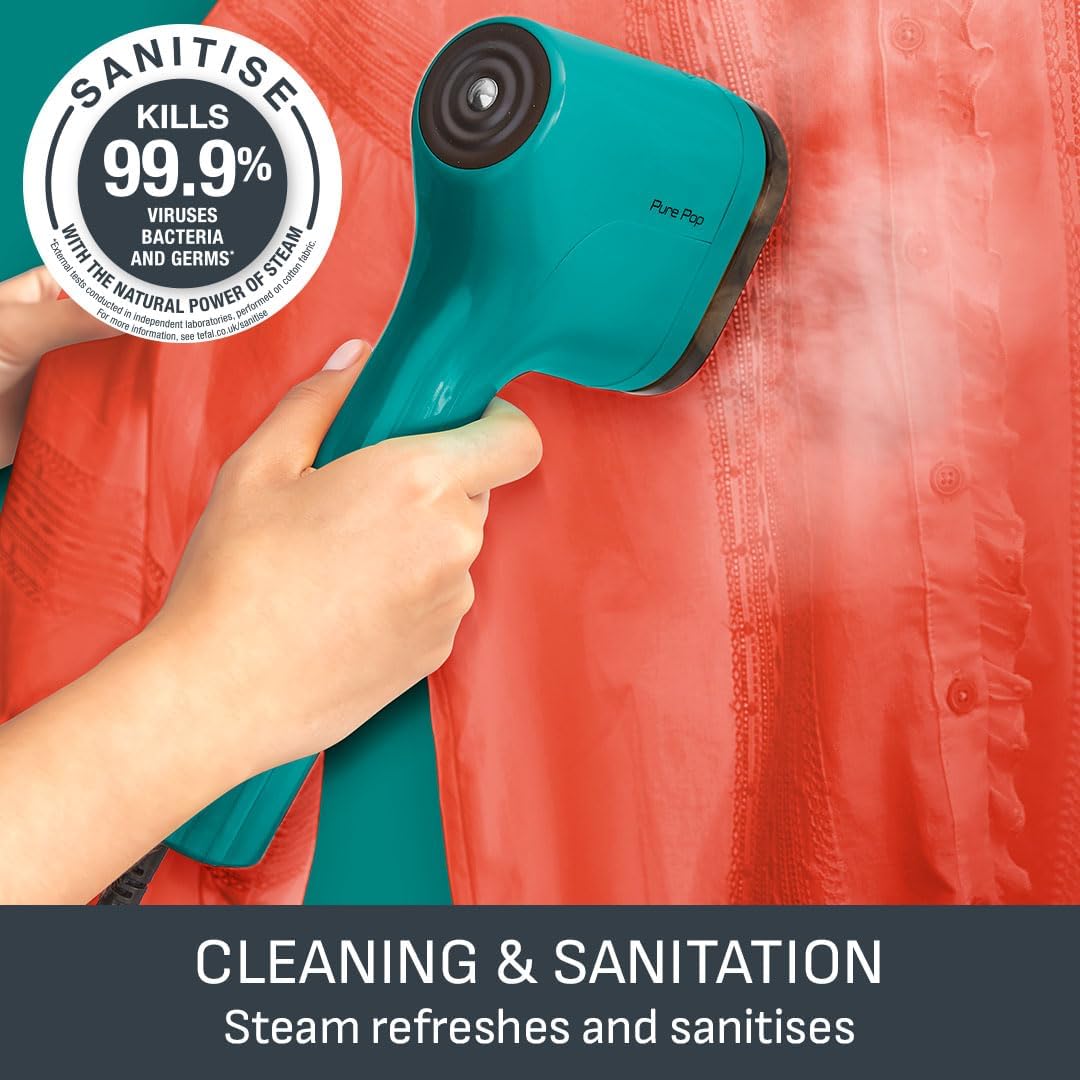 Pure Pop Slim Handheld Clothes Steamer 20 g/min 15-Second Heat-Up 70 ml Detachable Tank Travel-Ready Green