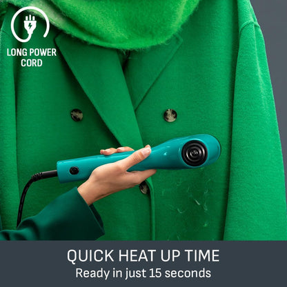 Pure Pop Slim Handheld Clothes Steamer 20 g/min 15-Second Heat-Up 70 ml Detachable Tank Travel-Ready Green