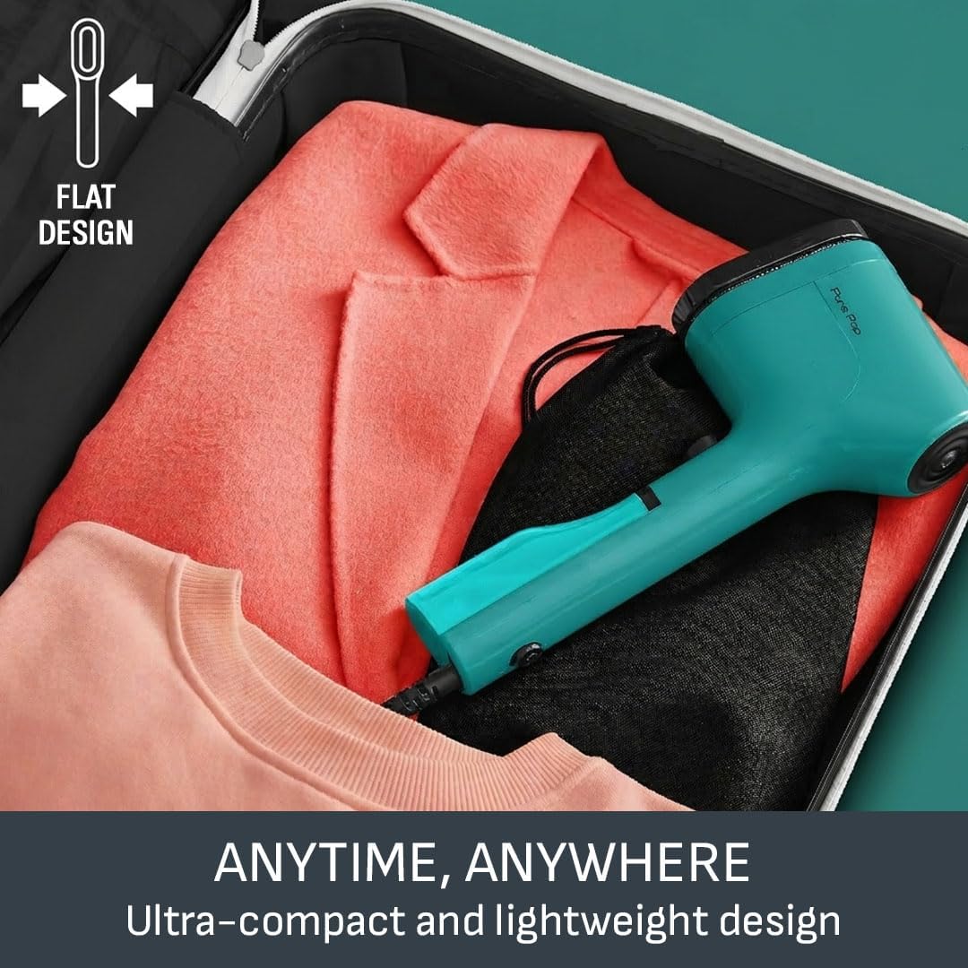 Pure Pop Slim Handheld Clothes Steamer 20 g/min 15-Second Heat-Up 70 ml Detachable Tank Travel-Ready Green