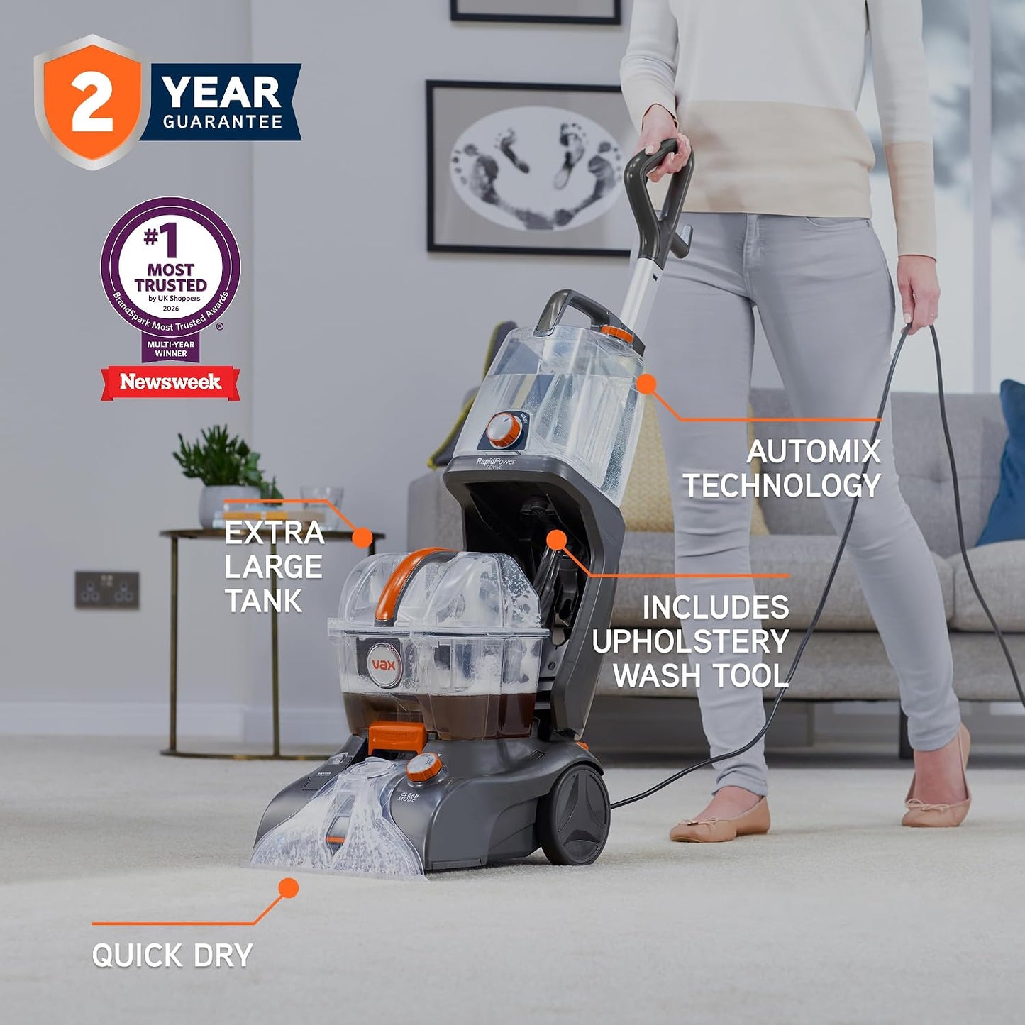 Rapid Power Revive Upright Carpet & Upholstery Cleaner CWGRV011 SpinScrub 4.7 L 18.5 lb Graphite