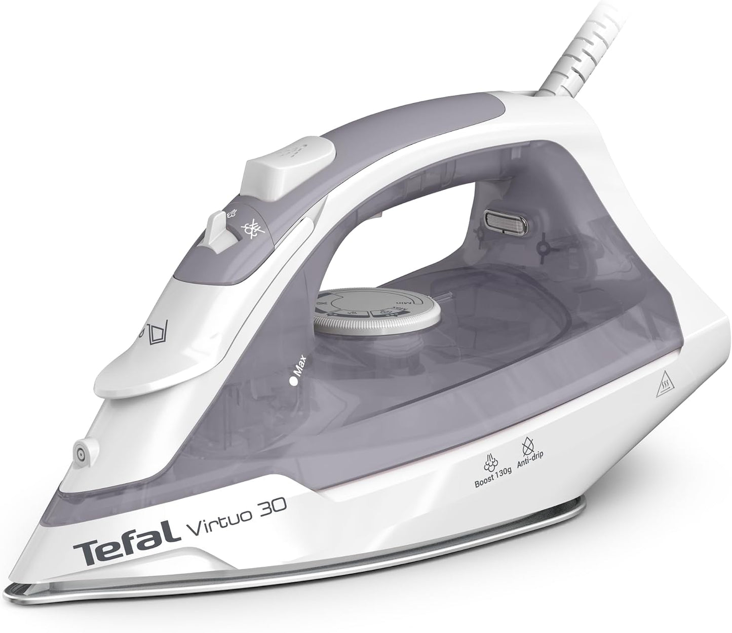 Virtuo 30 2000W Steam Iron Ceramic Soleplate Anti-Drip 130 g/min Steam Boost 27 g/min Continuous 8.1 fl oz Tank Vertical Steam 30-Second Heat-Up FV2C47G0