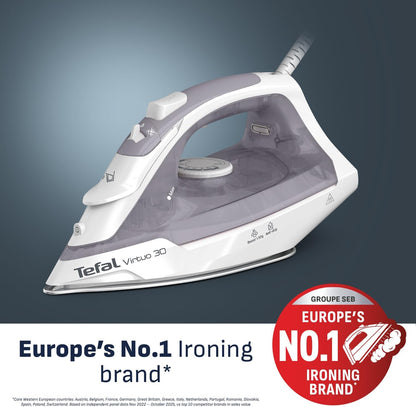 Virtuo 30 2000W Steam Iron Ceramic Soleplate Anti-Drip 130 g/min Steam Boost 27 g/min Continuous 8.1 fl oz Tank Vertical Steam 30-Second Heat-Up FV2C47G0
